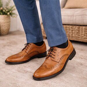 Johnston & Murphy Size 10 Henrick Wingtip Lace-up Shoe- Tan 15-3270 NEW